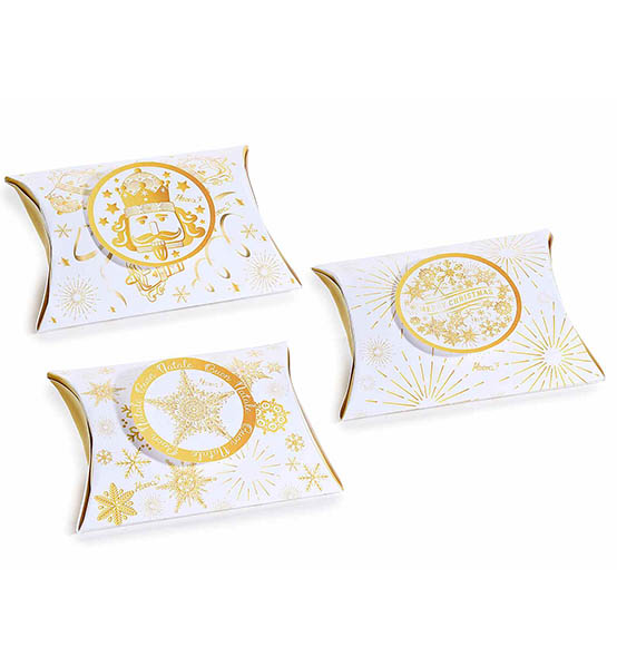 48Pz. Scatola cuscino natalizio in carta bianca con stampa oro "Natale Regale"  cm. 14,5x3x10,5H